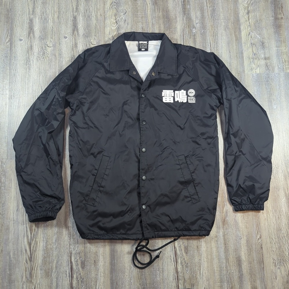 DGK Jacket Black Snap Graphic Print Spell Out Bomber Streetwear Size Medium